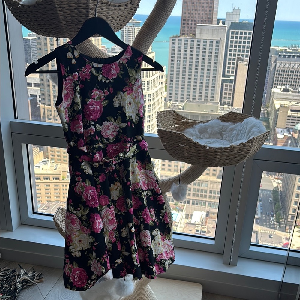 Floral Black and Pink Kids Dress